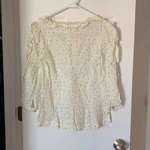 White with navy dots blouse 3/4 sleeve